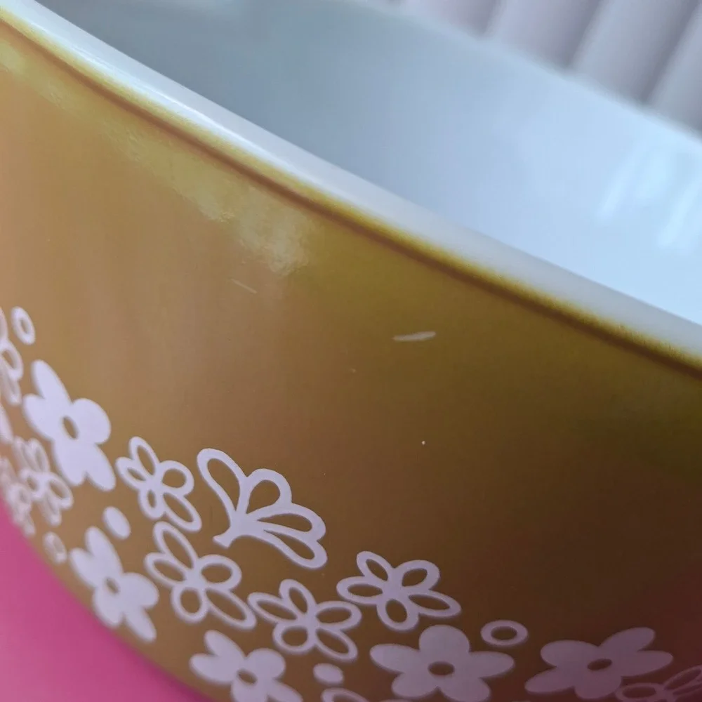 Pyrex Spring Blossom Green 475-B Casserole Bowl 2.5 Qt Vintage Green White‎